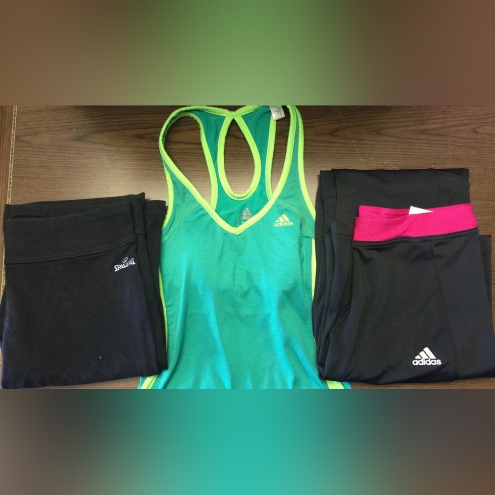 adidas Green and Neon Yellow Racerback Tank 2 Black Leggings